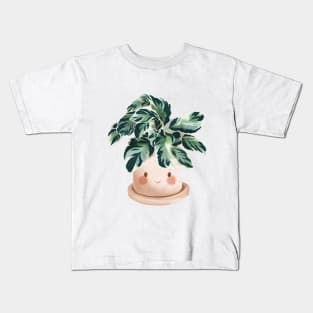 Cute Plant Illustration, Calathea Lietzei Fusion White Kids T-Shirt